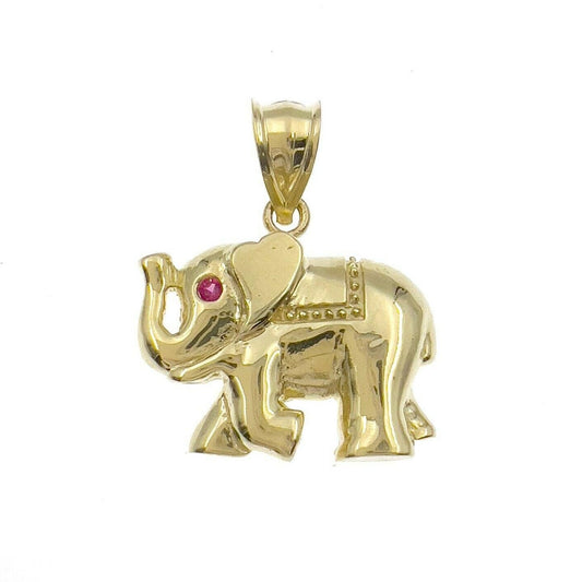 10k Yellow Gold Elephant Pendant Charm 1"