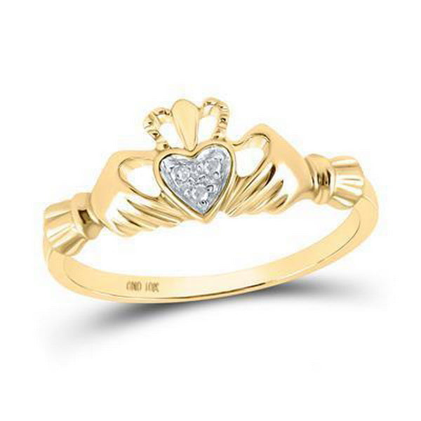 Diamond Heart Crown Claddagh Ring 10k Yellow Gold