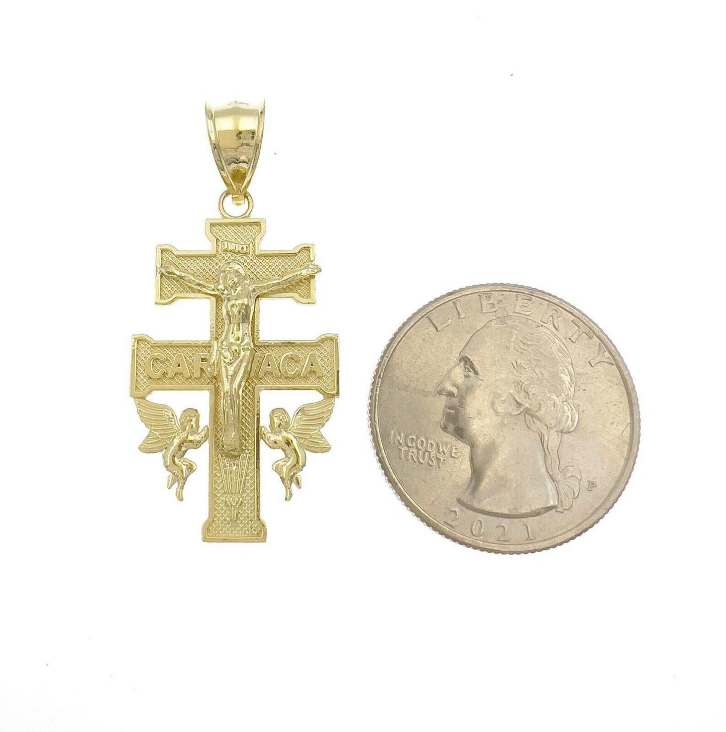 Crucifix Caravaca Cross Pendant 10k Gold Charm 1.6"