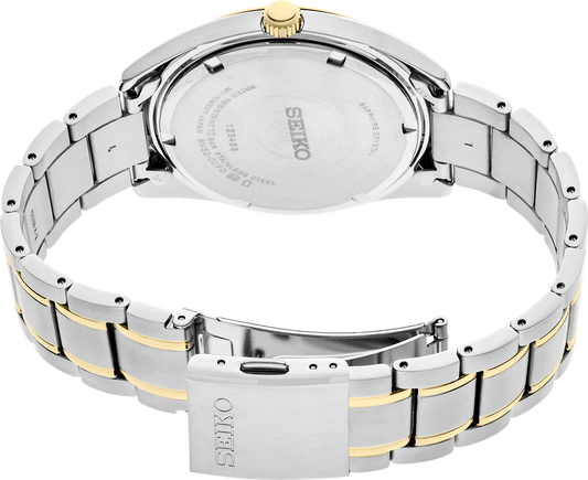 Seiko Essentials Quartz Two Tone Black White Dial Mens Watch SUR460