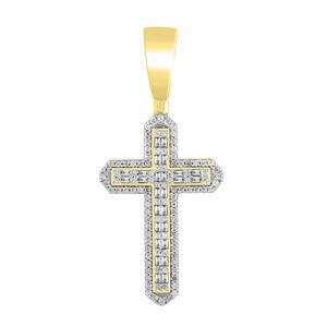 Diamond Cross Pendant Charm 10k Yellow Gold 0.75cttw Round / Baguette