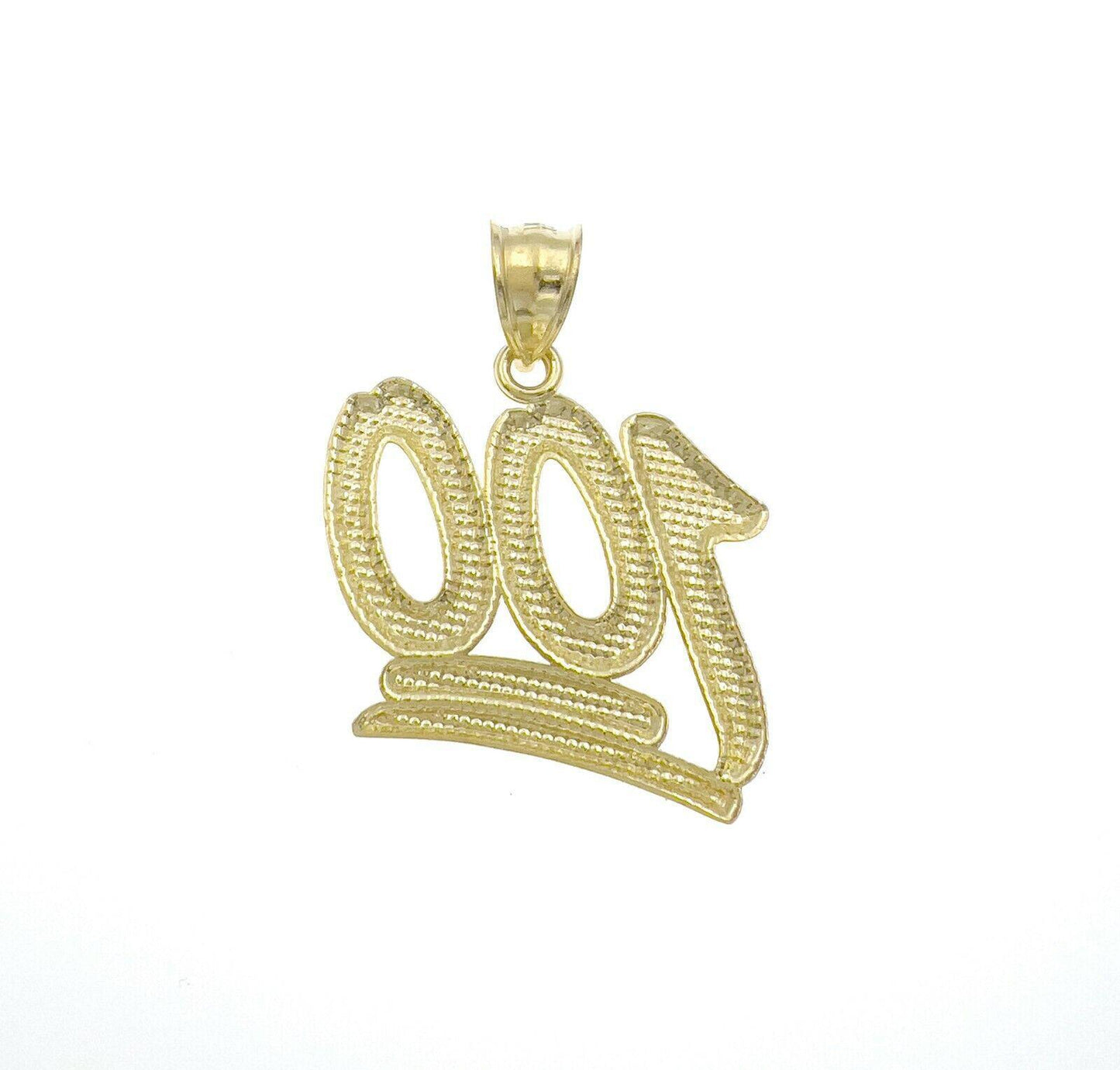 100 Emoji Pendant 10k Yellow Gold Diamond Cut Charm 1.4"