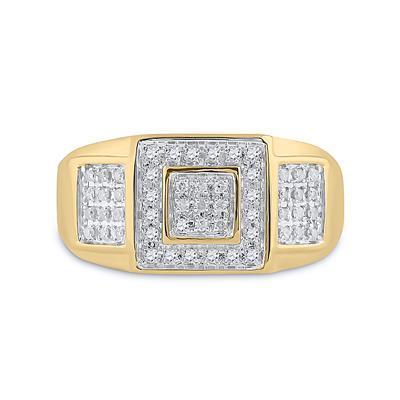 10kt Yellow Gold Mens Round Diamond Square Ring 1/4 Cttw