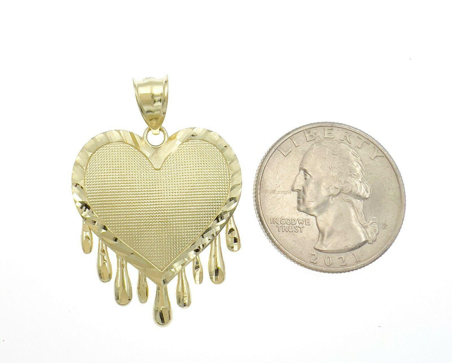 Heart Love Dripping Pendant 10k Yellow Gold Charm 1.5"