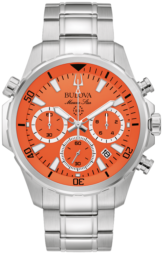 Bulova Marine Star Orange Dial Chronograph Men's Watch 96B395