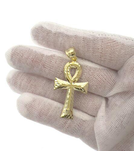 Egyptian Ankh Cross Pendant 10k Yellow Gold Charm 1.8"