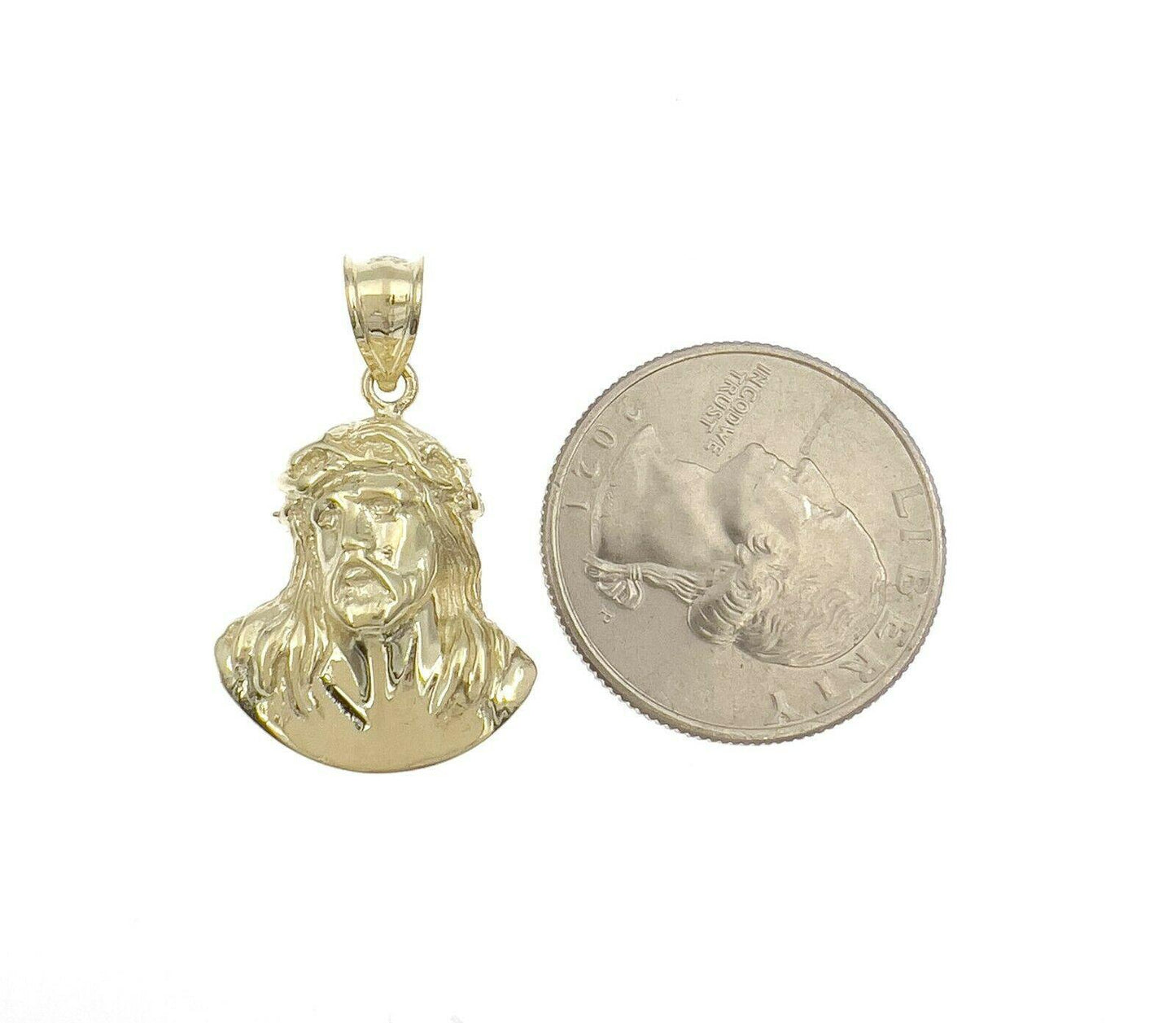 Jesus Head Pendant Real 10k Yellow Gold Men Charm 1.2"