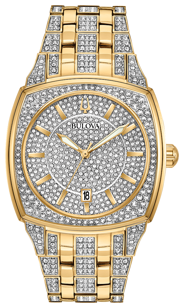 Bulova Phantom Crystals Gold Tone Diamond Mens Watch 98B323
