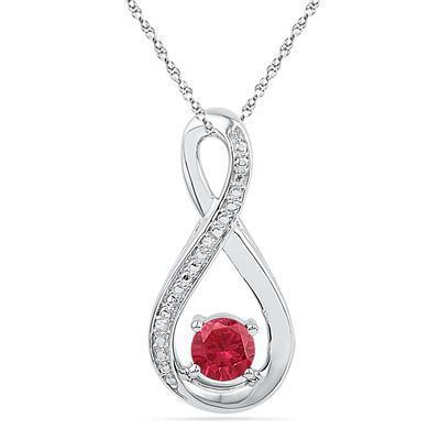 5/8ct Created Ruby Infinity Pendant 925 Sterling Silver 0.01ctw Diamond