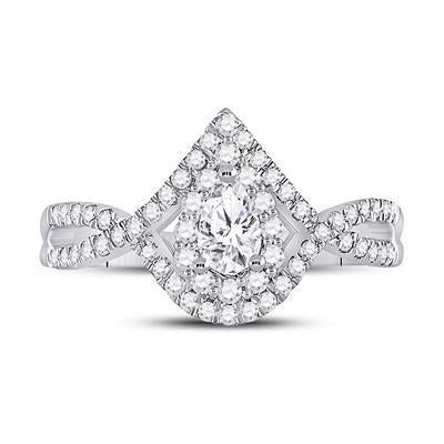 1.0cttw Diamond Pear Halo Bridal Engagement Ring 14k White Gold Certified