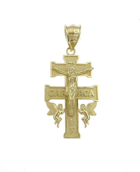 Crucifix Caravaca Cross Pendant 10k Gold Charm 1.6"