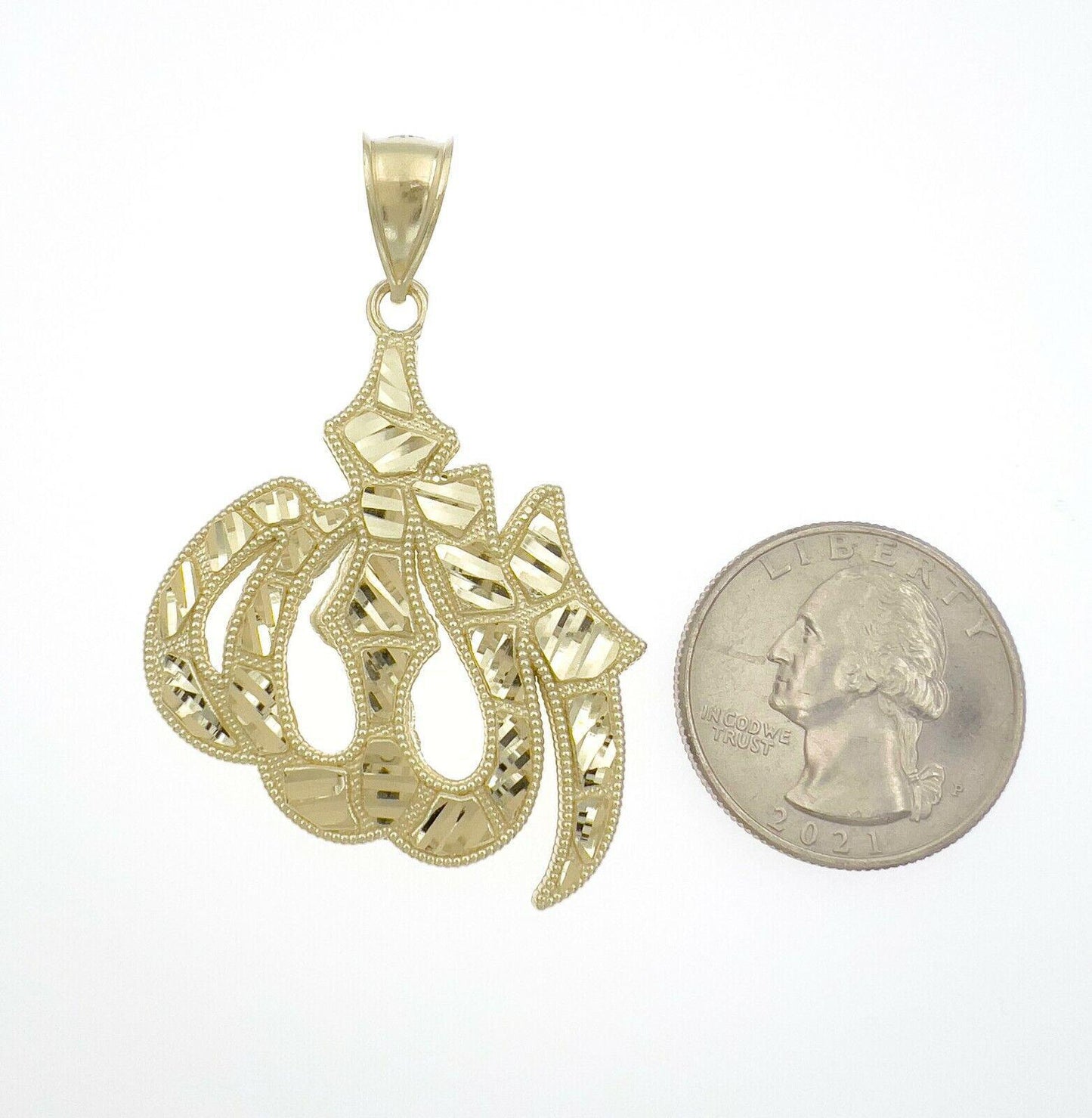 10k Gold Islamic Allah Arabic Pendant Charm Nugget 2"