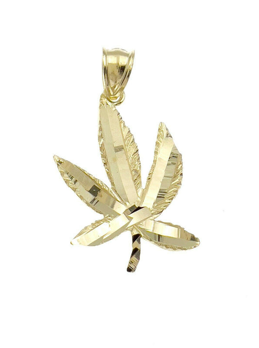 10k Yellow Gold Marijuana Pendant Leaf Weed 1.3"