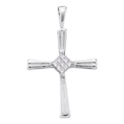 14k White Gold Princess Diamond Cross Pendant Charm