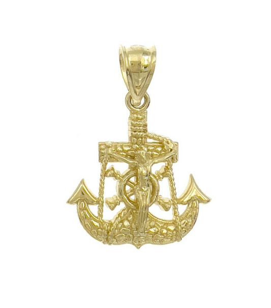 Jesus Crucifix Anchor Pendant 10k Yellow Gold