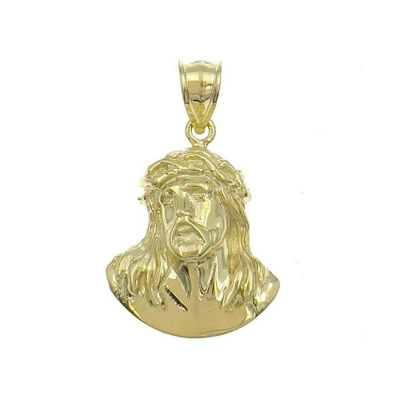 Jesus Head Pendant Real 10k Yellow Gold Men Charm 1.2"