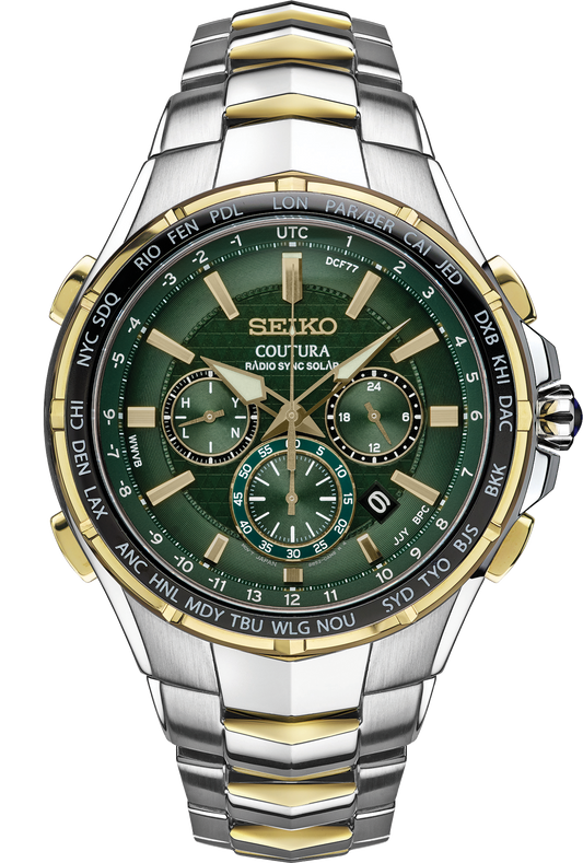 Seiko Coutura Radio Sync Solar Chronograph Mens Green Dial Watch SSG022