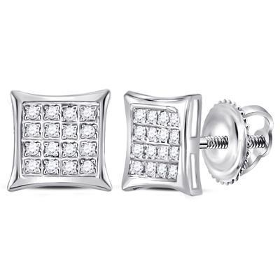 10kt White Gold Womens Round Diamond Square Kite Cluster Stud Earrings 1/10 Cttw