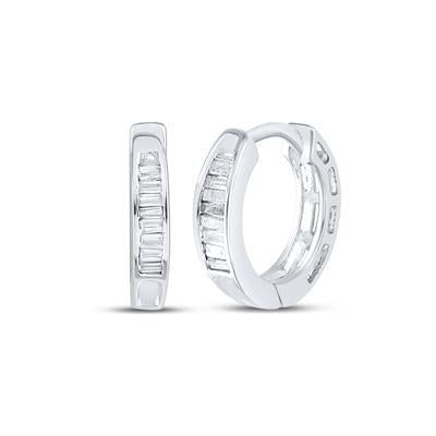 Sterling Silver Womens Baguette Diamond Huggie Earrings