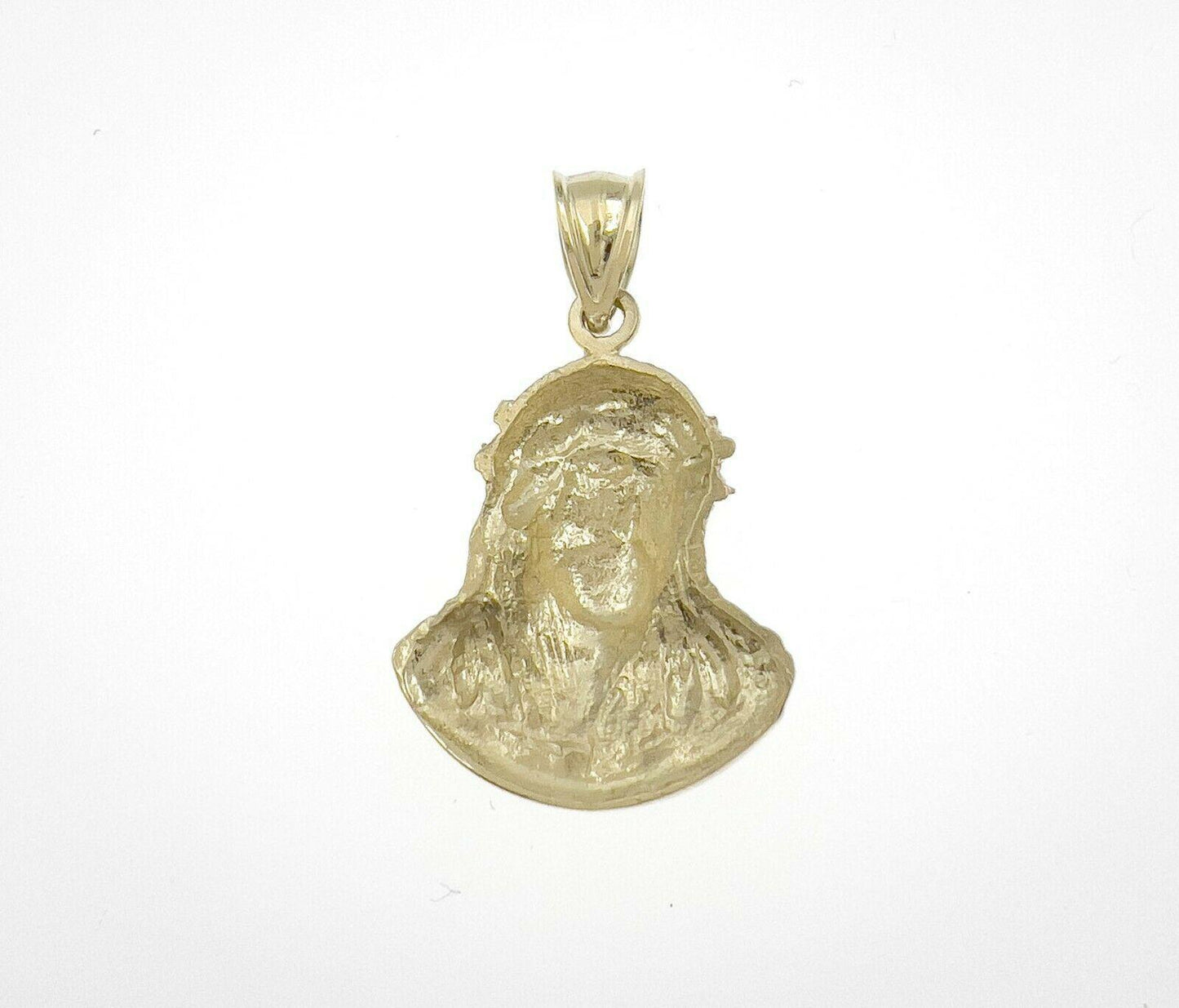 Jesus Head Pendant Real 10k Yellow Gold Men Charm 1.2"