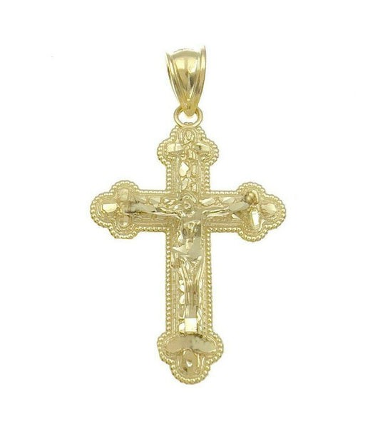 10k Gold Cross Crucifix Pendant Charm 1.5"
