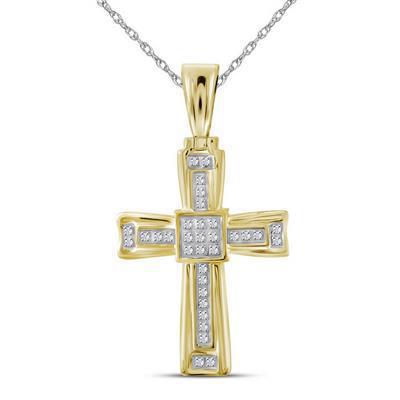 10kt Yellow Gold Mens Round Diamond Cross Charm Pendant