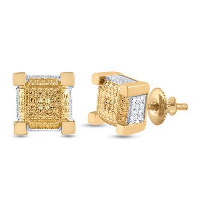 Diamond Stud Earrings Square Gold over 925 Sterling Silver