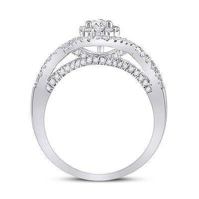 1.0cttw Diamond Pear Halo Bridal Engagement Ring 14k White Gold Certified