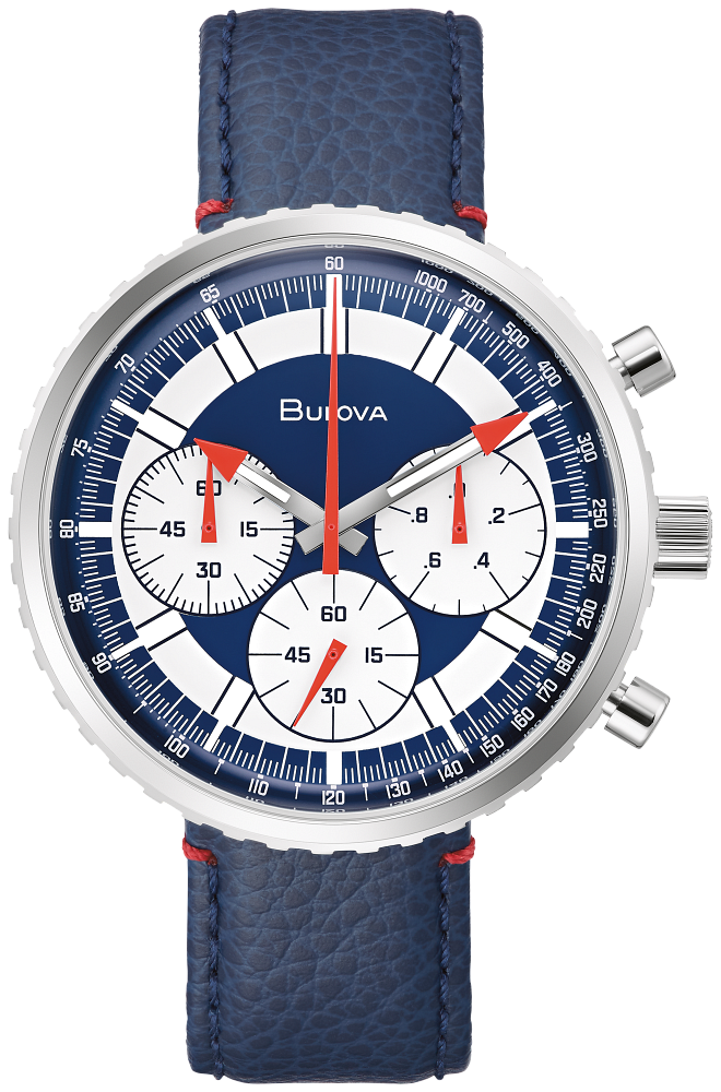 Bulova Chronograph C Men Blue Leather Strap Watch 96A283