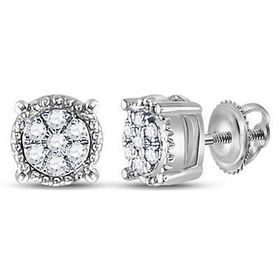 Diamond Earrings Round Flower Cluster 10k White Gold