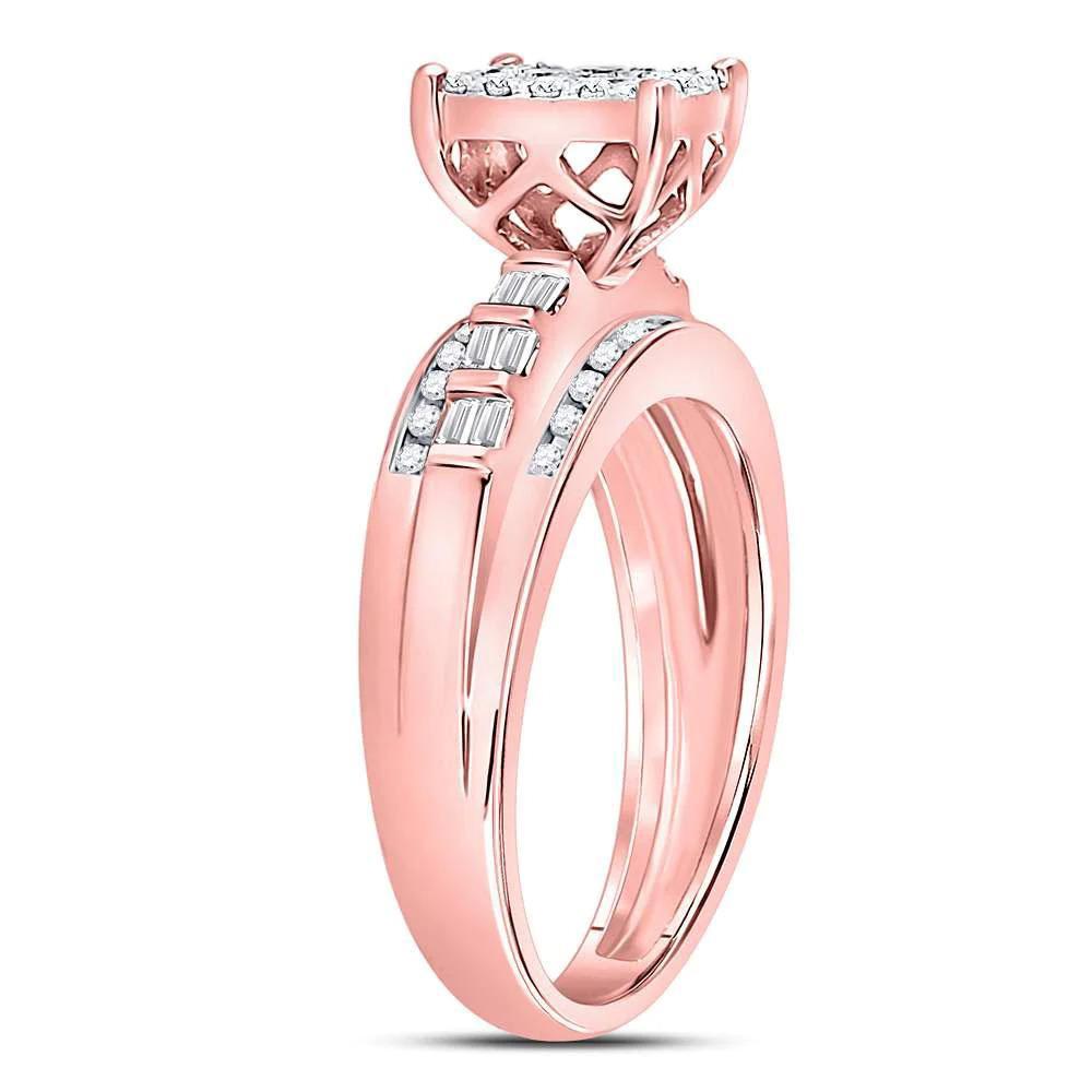 10k Rose Gold Diamond Round Baguette 1/2ctw Engagement Ring