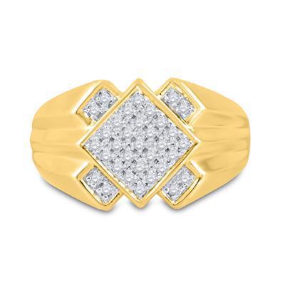 0.25cttw Diamond Diagonal Offset Square Mens Ring 10k Yellow Gold