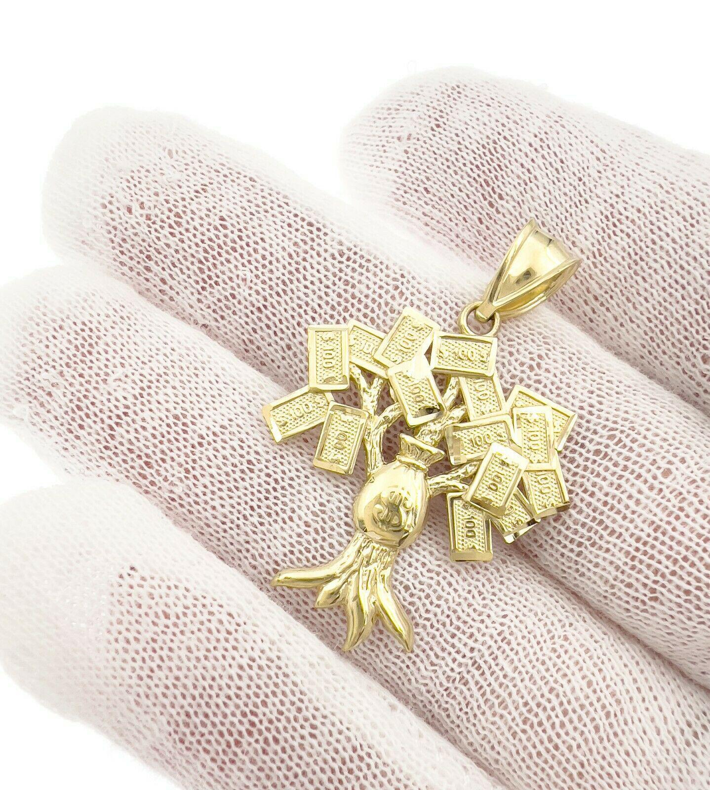 10k Yellow Gold Pendant Money Tree Bag $100 bill 2.2g