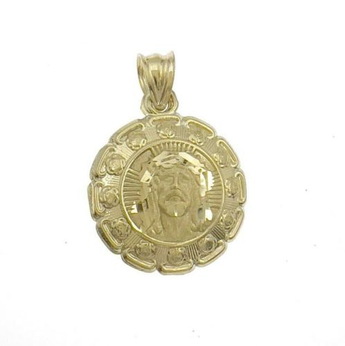 10k Gold Jesus Head Virgin Mary Medallion Two side Pendant Charm