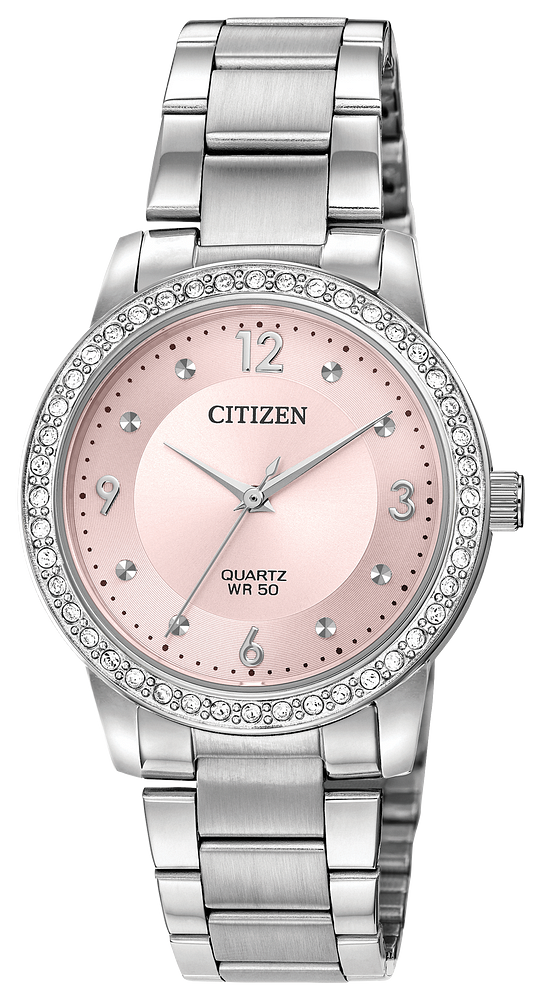 Citizen Quartz Ladies Crystal Watch Pink Dial EL3090-81X