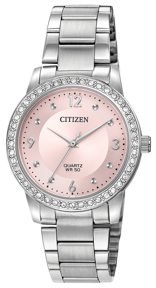 Citizen Quartz Ladies Crystal Watch Pink Dial EL3090-81X