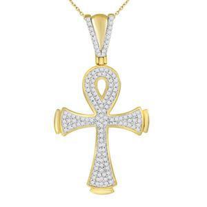 Diamond Egyptian Cross Ankh Pendant 10k Yellow Gold Mens Charm 1/3cttw