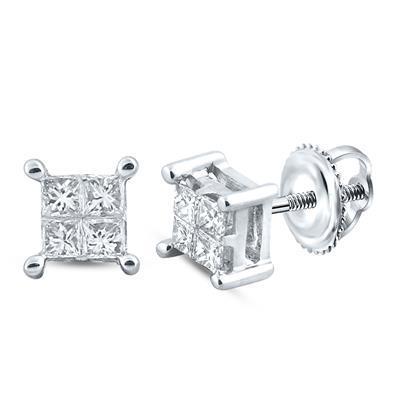 1/4ct Princess Diamond Earrings 14k Gold Stud