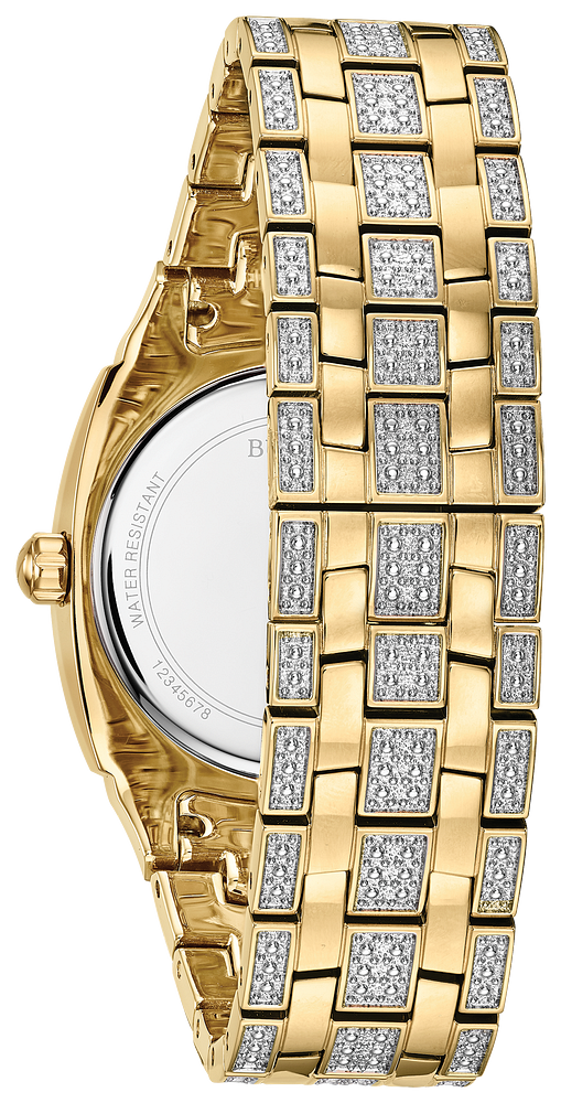Bulova Phantom Crystals Gold Tone Diamond Mens Watch 98B323