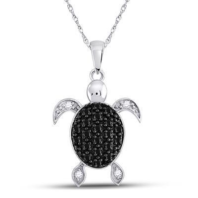 Black Diamond Sea Turtle Pendant 10k White Gold