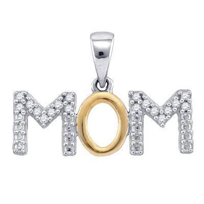 Diamond Mom Pendant 925 Sterling Silver Charm 1/10ctw