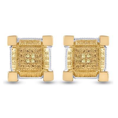 Diamond Stud Earrings Square Gold over 925 Sterling Silver