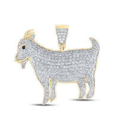 Diamond Goat Pendant 10k Yellow Gold Charm 2 7/8cttw