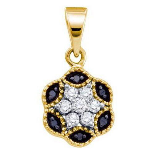 Black Diamond Flower Pendant Hexagon 14k Yellow Gold 1/5ctw