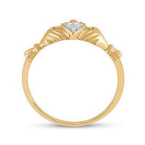 Diamond Heart Crown Claddagh Ring 10k Yellow Gold