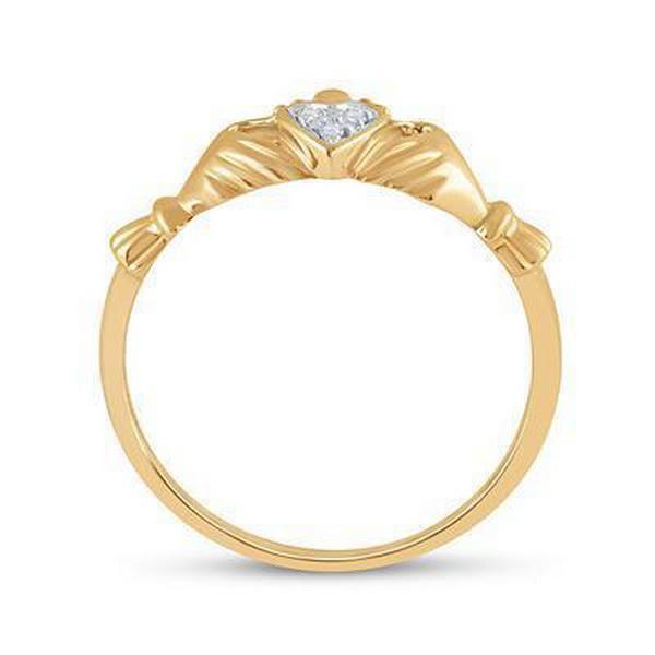 Diamond Heart Crown Claddagh Ring 10k Yellow Gold