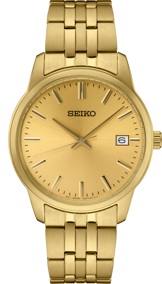 Seiko Essentials Gold Tone Mens Champagne Dial Watch SUR442