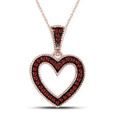 10k Rose Gold Red Diamond Heart Pendant Charm 1/10cttw