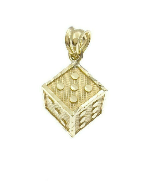 10k Yellow Gold Dice Pendant Charm 0.9"