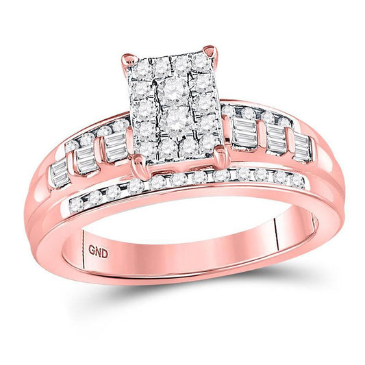 10k Rose Gold Diamond Round Baguette 1/2ctw Engagement Ring